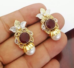 Ruby Pearl Earrings, Gold Shine, cheap best price